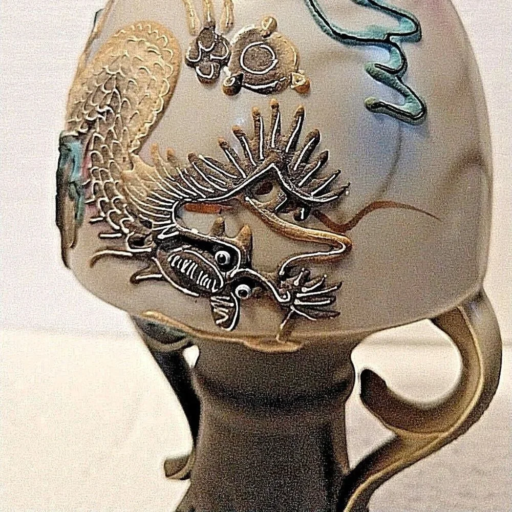 Rare Antique Dragonware Vase Japan Moriage Dragon Hand Paint Dark Grey &…